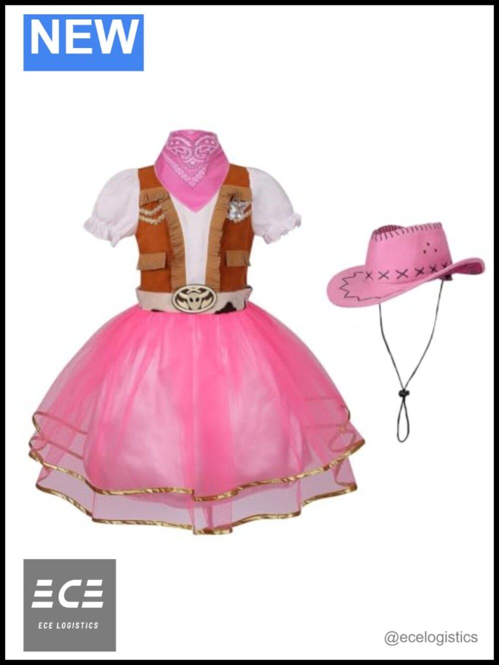 Girls Cowgirl Costume 3-Piece Set with Hat Bandana Dress